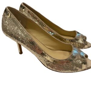 Talbots Lisette1 Gold Sparkle Sequence Heels Pumps slip on Sz 8 NEW!